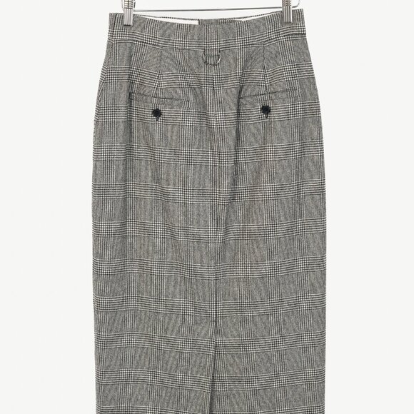 Max Mara Sfilata Pamir "Black" Glen-Plaid Wool Midi Pencil Skirt - Picture 2 of 12